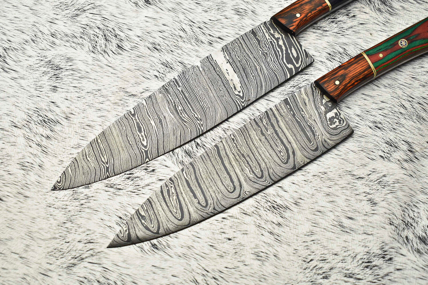 Lot of 2 Handmade Damascus Steel Blade Full Tang Chef Knife Set