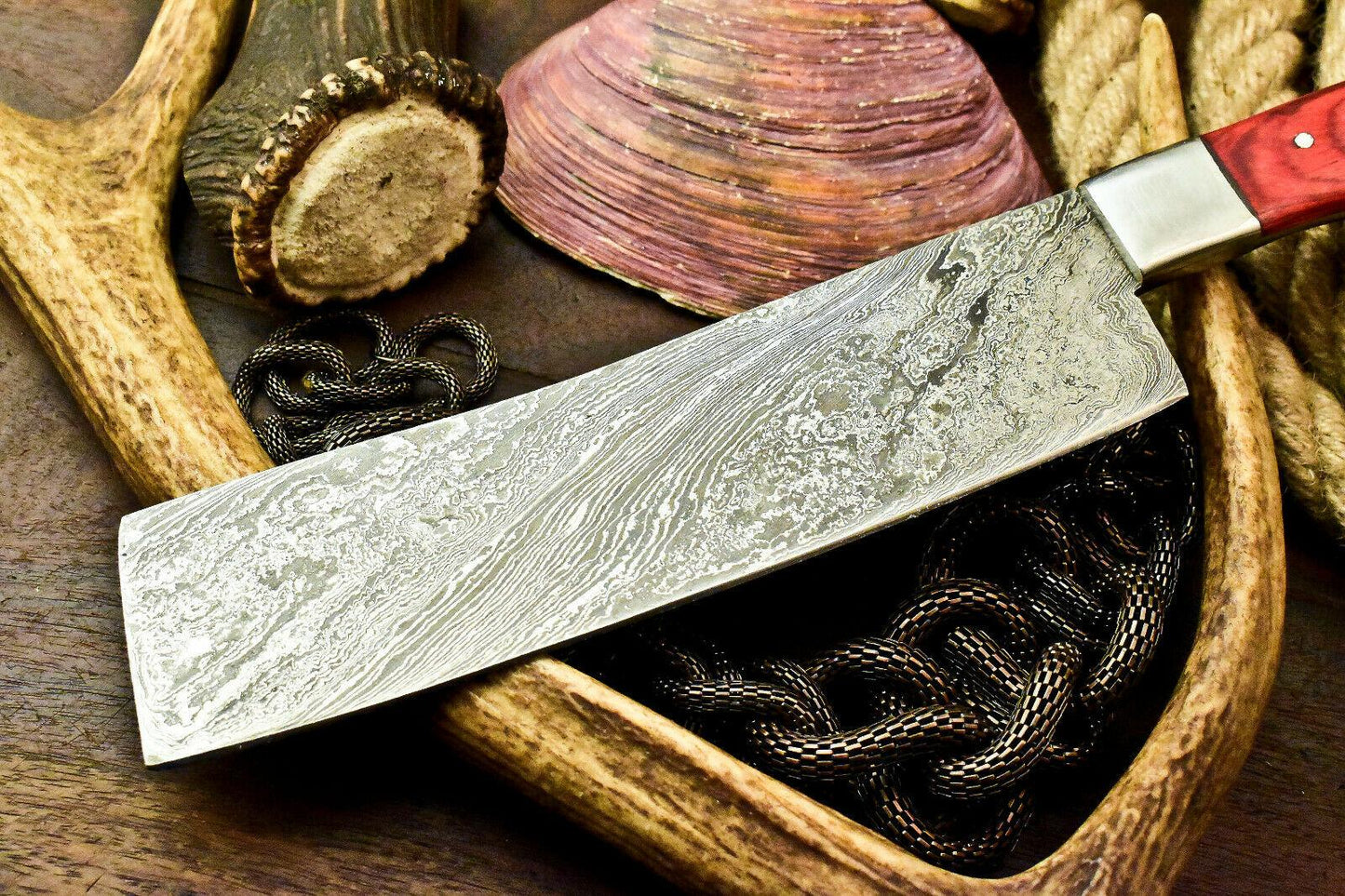 Custom Handmade Damascus Steel Chef Kitchen Knife | 13" Full Tang with Hardwood Handle