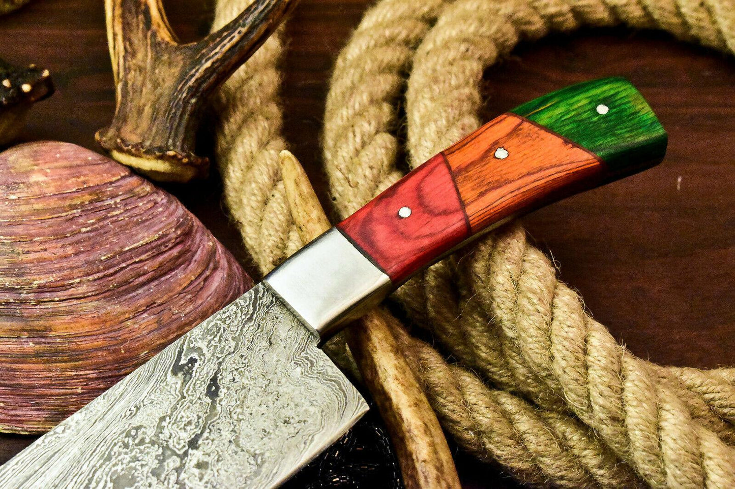 Custom Handmade Damascus Steel Chef Kitchen Knife | 13" Full Tang with Hardwood Handle