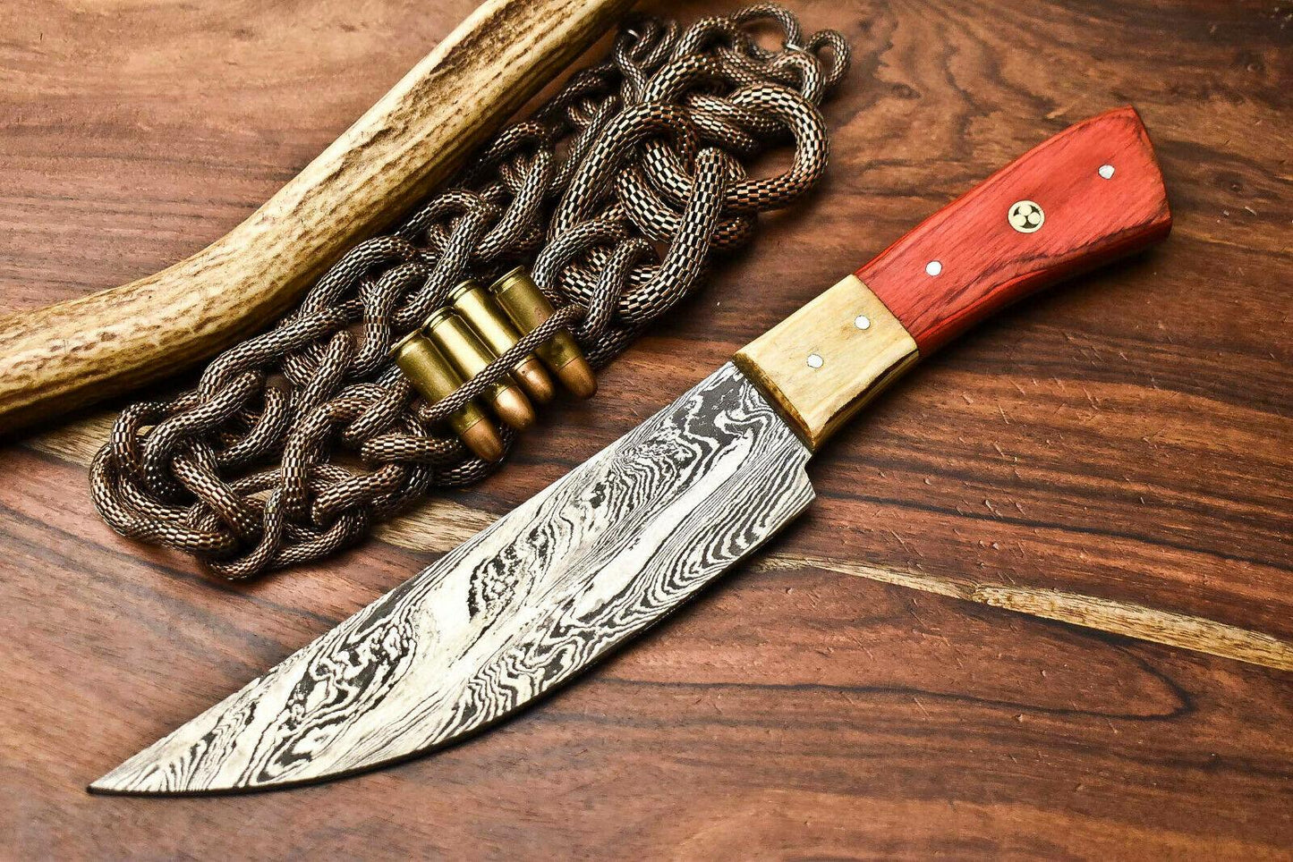 Hand Made Damascus Steel Blade Chef Kitchen Full Tang Knife | Hard Wood