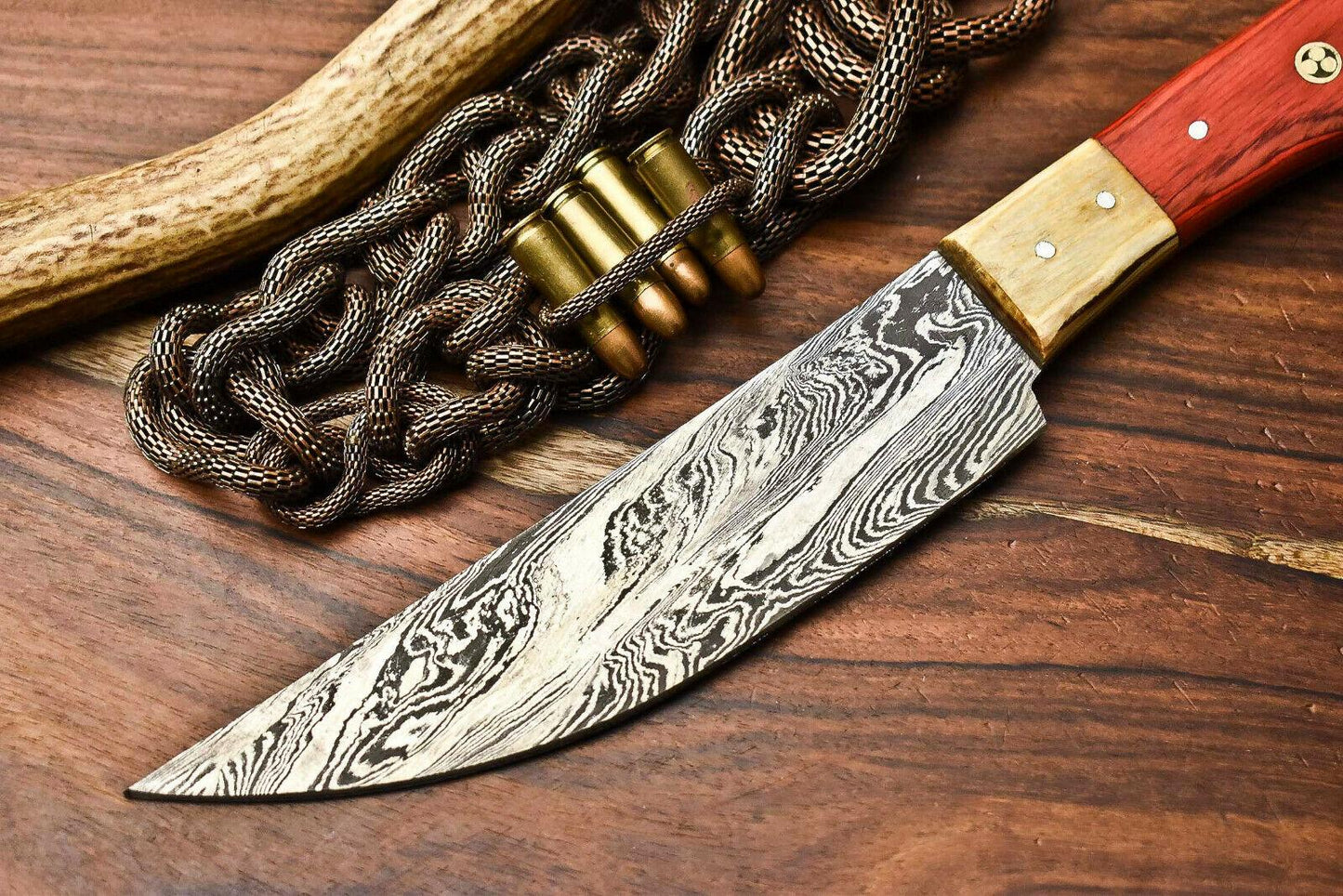 Hand Made Damascus Steel Blade Chef Kitchen Full Tang Knife | Hard Wood