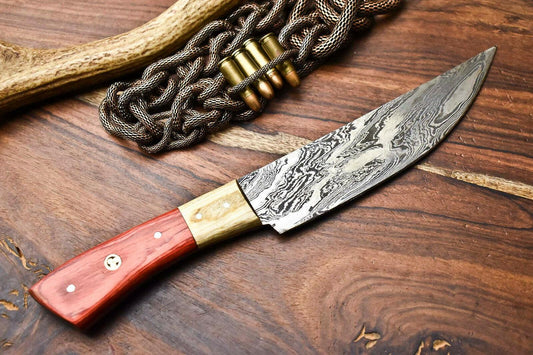 Hand Made Damascus Steel Blade Chef Kitchen Full Tang Knife | Hard Wood