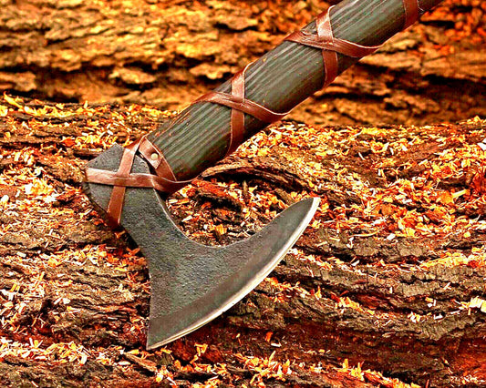 Axe Lothbrok – Hand Forged Carbon Steel Viking Battle Axe with Ashwood Handle and Leather Grip