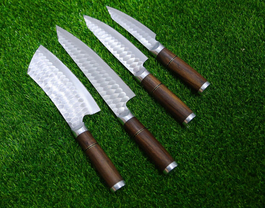 4 Pcs Handmade D2 Steel Chef Knife Set | Custom Kitchen Knives with Sheath