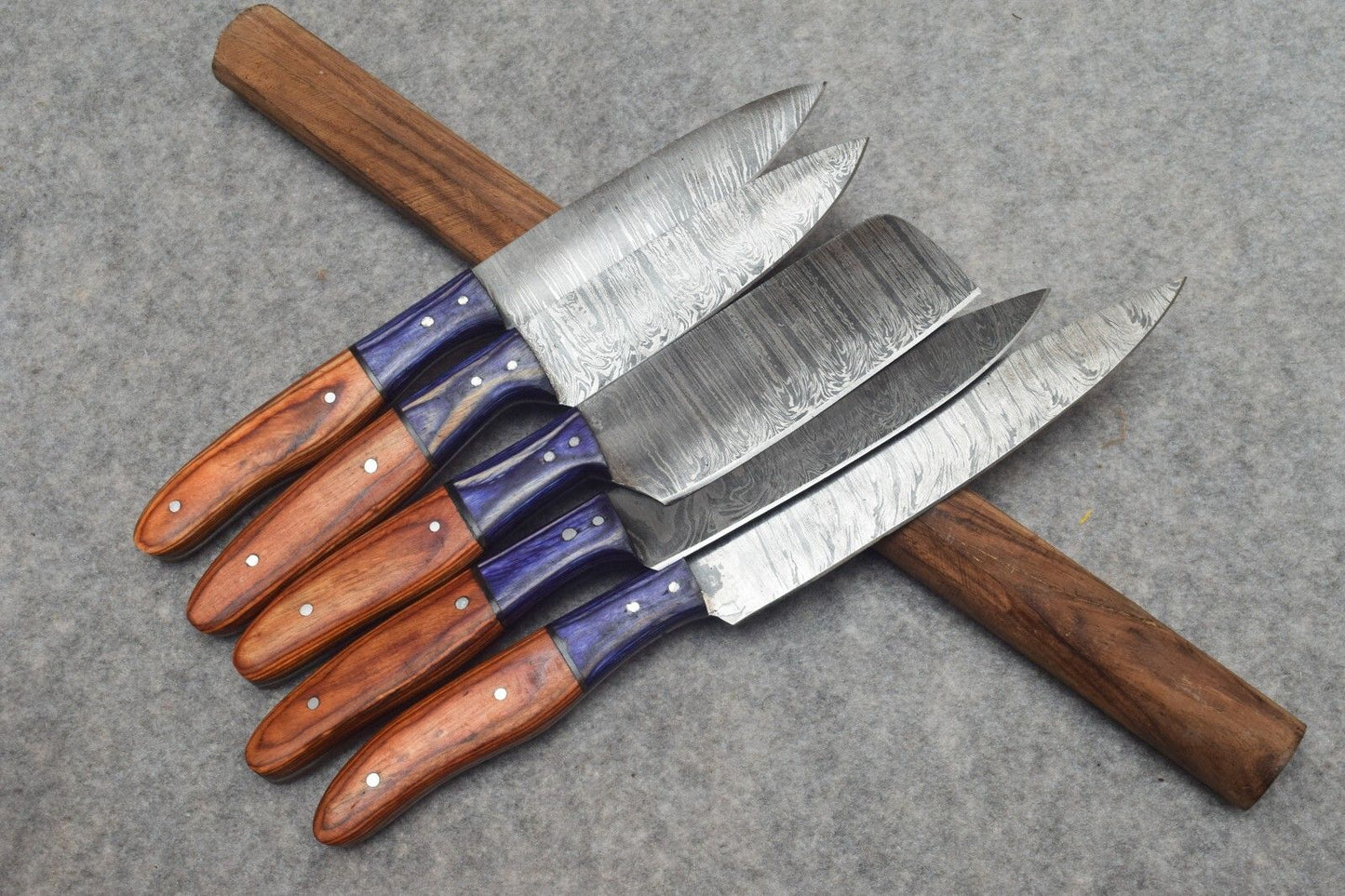Damascus Steel Knife Set of 5 – Custom Handmade Forged Chef Kitchen Knives