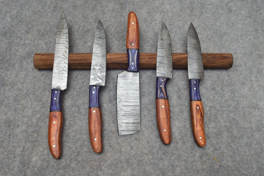 Damascus Steel Knife Set of 5 – Custom Handmade Forged Chef Kitchen Knives