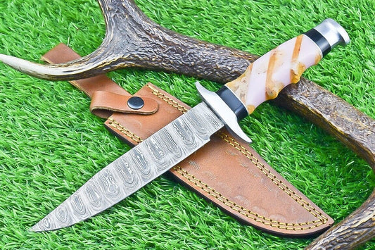 12 Inch Custom Damascus Steel Bowie Knife with Resin Handle