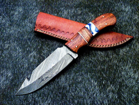 Heritage Forge Damascus Steel Full Tang Bowie Knife with Resin and Wood Handle