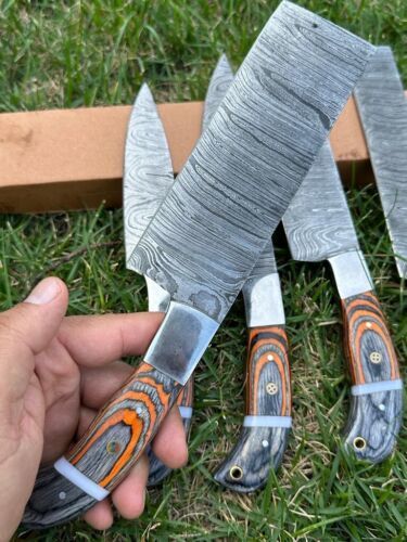 Custom Handmade Damascus Steel Chef Knife Set – 5 Piece Full Tang Kitchen Knives Collection