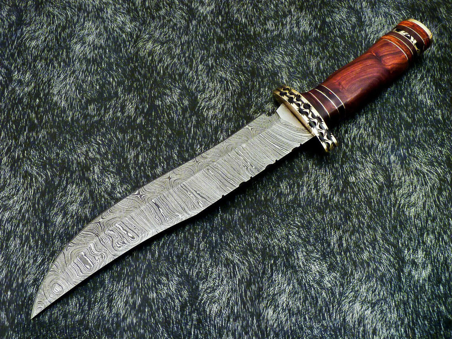 Authentic 15" Handmade Damascus Bowie Hunting Knife – Natural Wood Handle