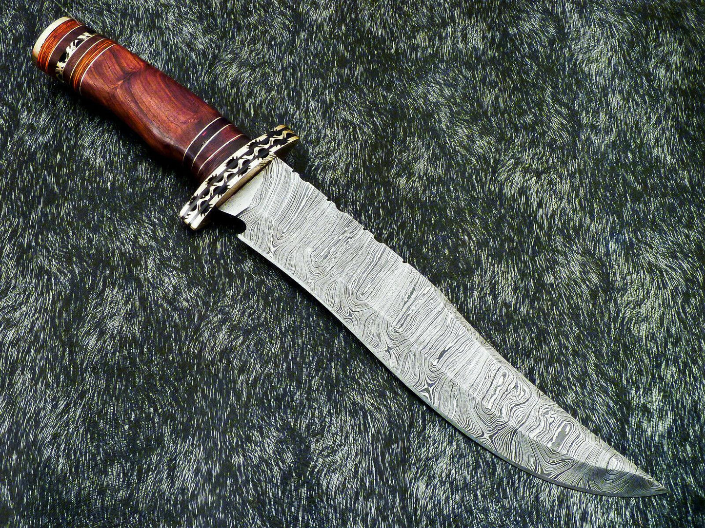 Authentic 15" Handmade Damascus Bowie Hunting Knife – Natural Wood Handle