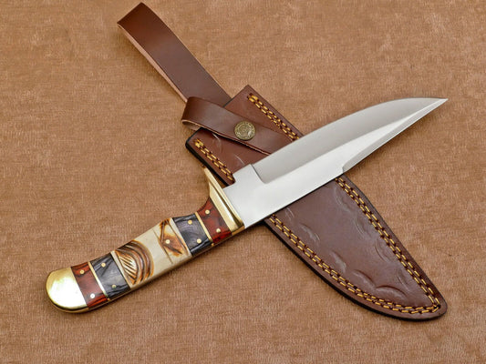 Handmade 12-Inch D2 Clip Point Full Tang Bowie Hunting Knife with Sheath – Outdoor Survival