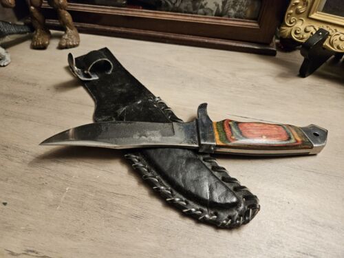 Full Tang Skinner Knife Stainless Steel Wooden Handle with Leather Sheath