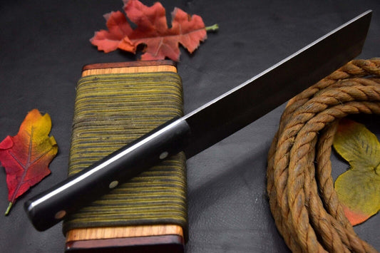 Handmade Custom Hammered Damascus Steel Fixed Blade Chef Nakri Knife with G‑10 Micarta Handle