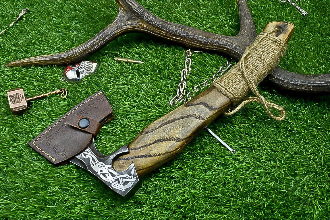 Handcrafted Viking Tomahawk Axe – J2 Steel Blade with Leather Sheath