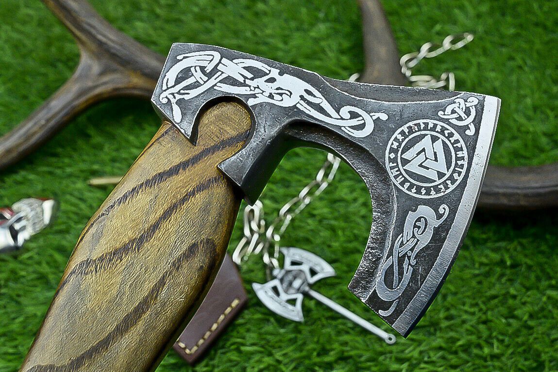 Handcrafted Viking Tomahawk Axe – J2 Steel Blade with Leather Sheath
