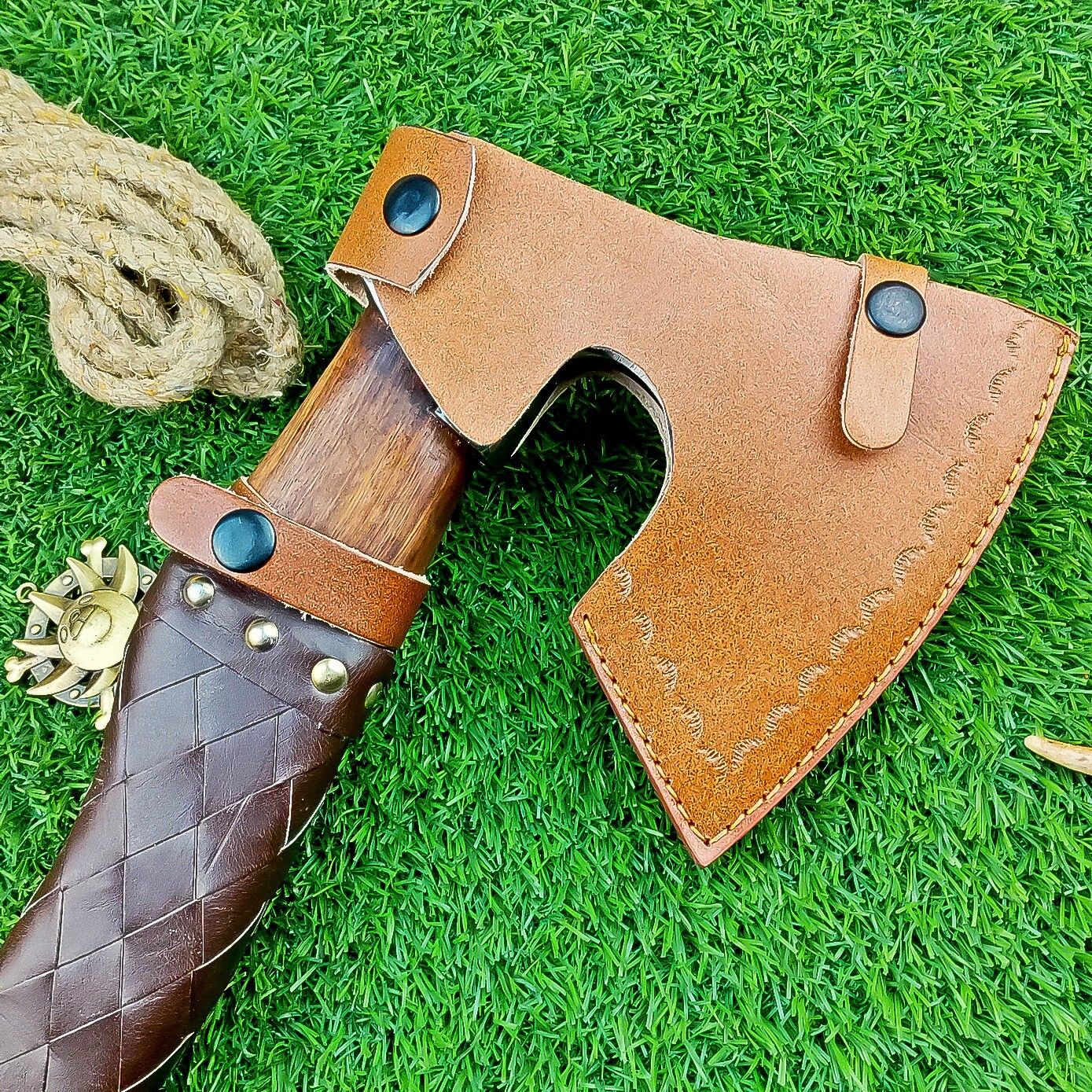 Hand Forged Viking Valhalla Axe 19 Inch with Leather-Wrapped Wood Handle