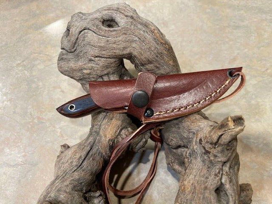 5" Carbon Steel Skinner Knife – Laminate Wood Handle with Leather Sheath