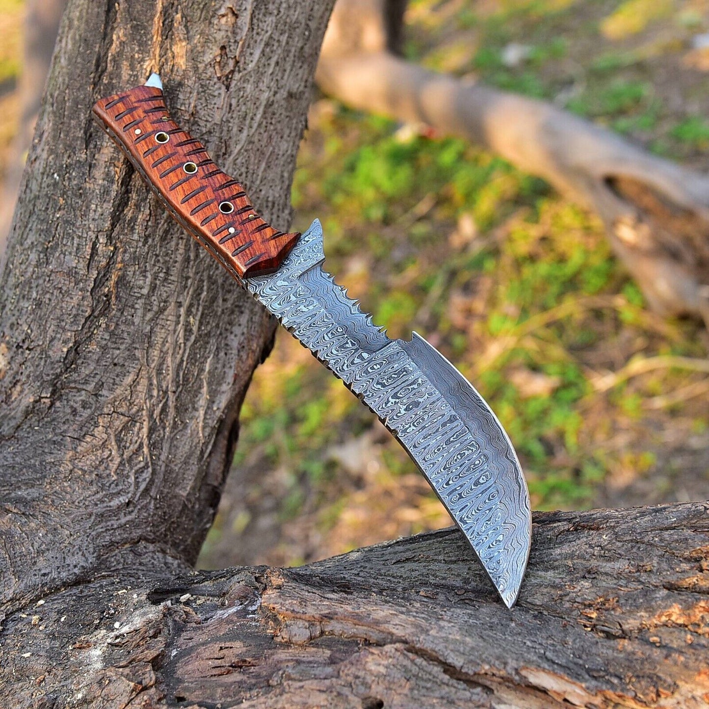 12 Inch Tactical Damascus Steel Rambo Bowie Knife with Full Tang Survival Design