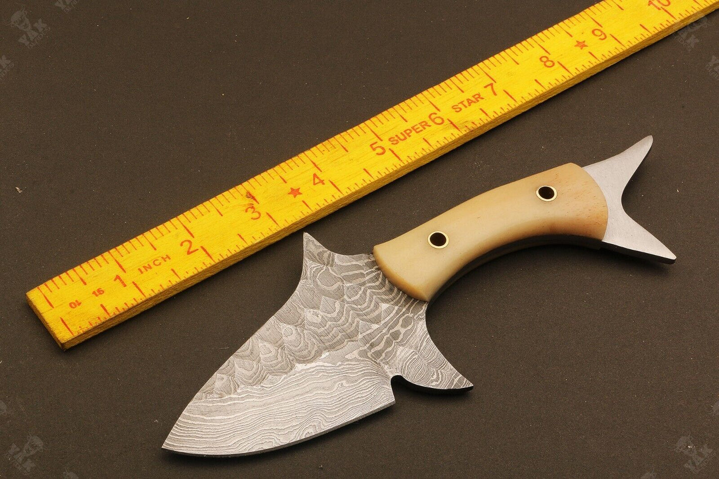 8" Hand Forged Rain Drop Damascus Steel Bowie Knife | Camel Bone Handle