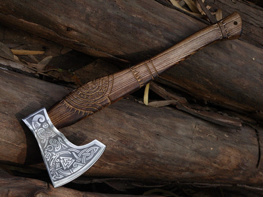Handmade 21 Inch Viking Axe with Carbon Steel Blade and Ash Wood Handle