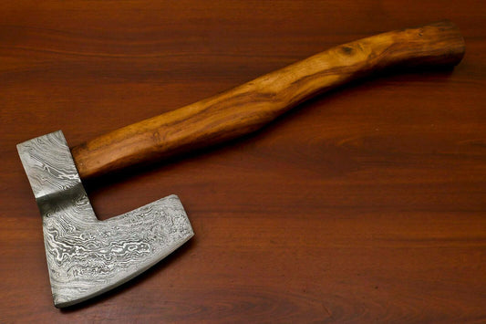 Handmade Damascus Steel Tomahawk Axe Hatchet with Walnut Wood Handle and Leather Sheath