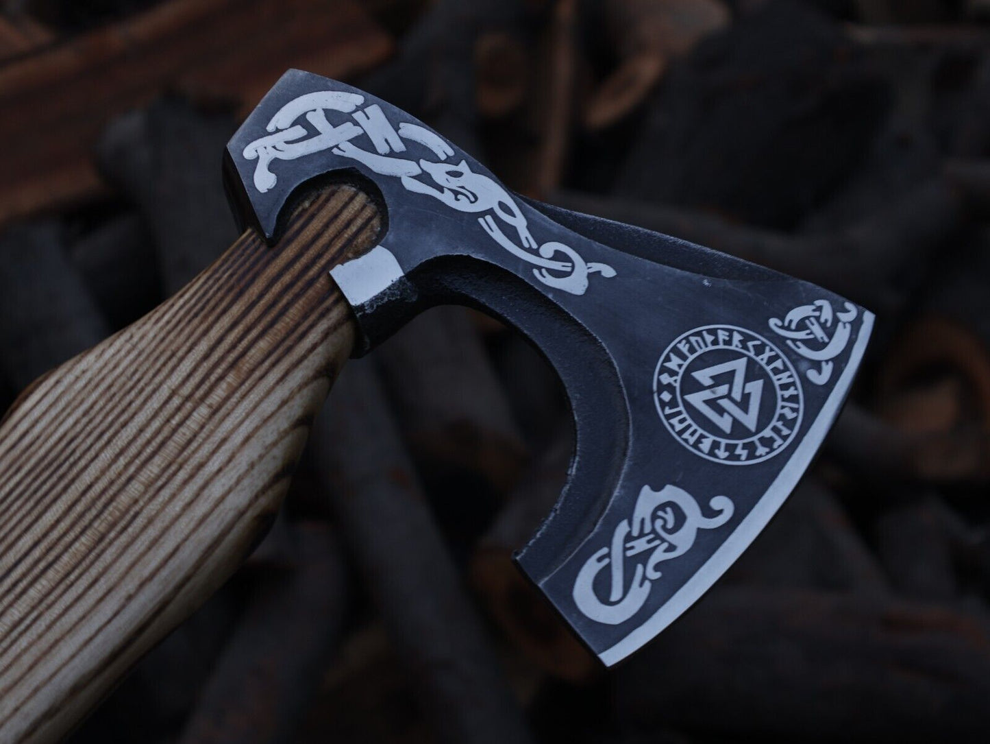 Hand Forged 18 Inch Viking Axe Carbon Steel Blade with Ash Wood Handle and Leather Sheath