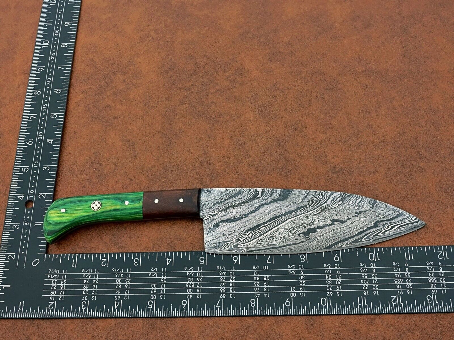 Custom Handmade Damascus Steel Chef Knife – BBQ Special Multi-Use Knife – 11” with Wood Handle & Leather Sheath