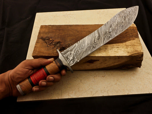 14.5" Damascus Steel Bowie Knife – Pakka & Olive Wood Handle