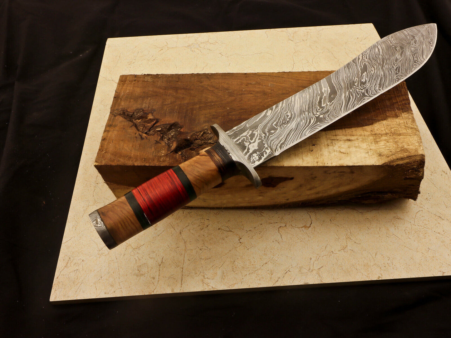 14.5" Damascus Steel Bowie Knife – Pakka & Olive Wood Handle