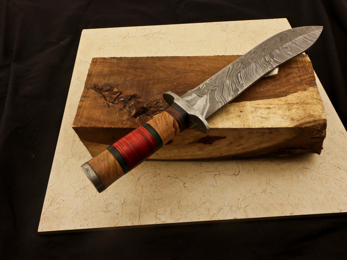 14.5" Damascus Steel Bowie Knife – Pakka & Olive Wood Handle