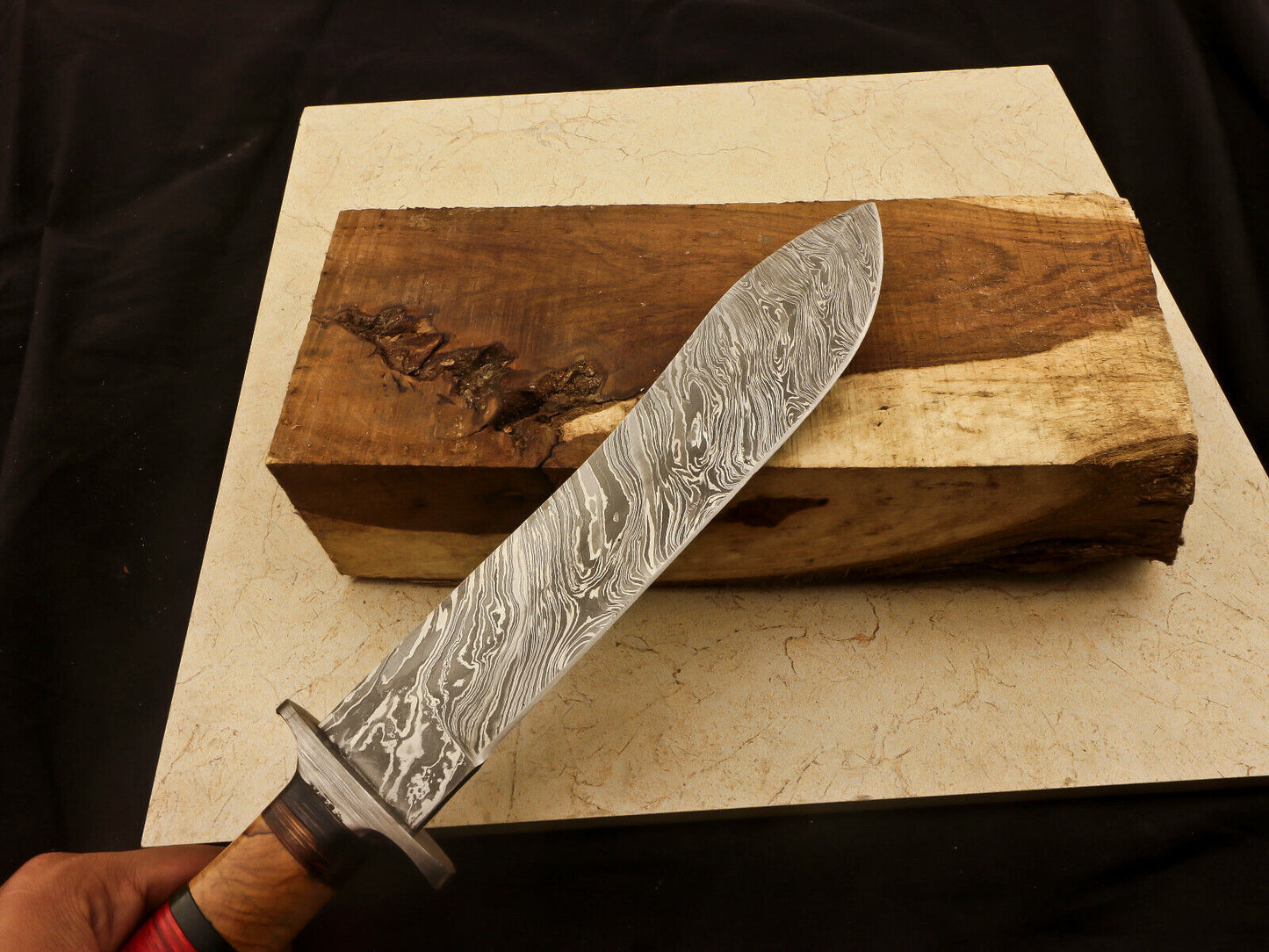 14.5" Damascus Steel Bowie Knife – Pakka & Olive Wood Handle