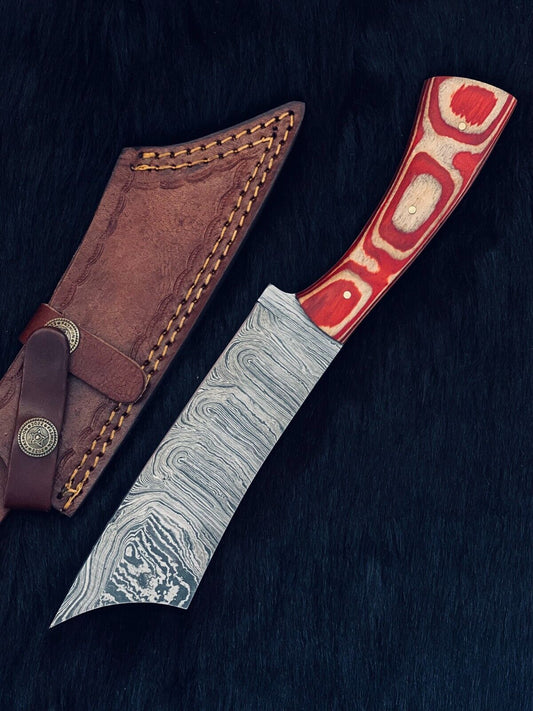 Heritage Forge 10.5 Inch Twist Damascus Steel Machete Knife with Camel Bone and Wood Handle