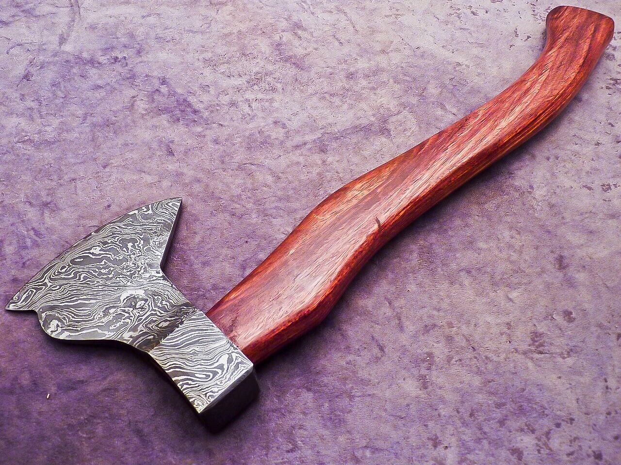 Handmade Damascus Steel Axe Unique Limited Edition with Natural Wood Handle and Leather Sheath