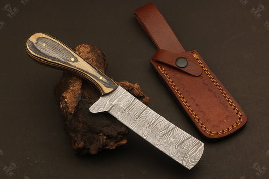Handmade 9"Best Damascus Steel Bull Cutter Knife Custom Cowboy Bull Knife with Wood Handle