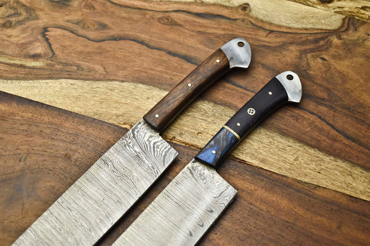 Lot of 2 Handmade Damascus Blade Full Tang Chef Knives – Artisan Forged
