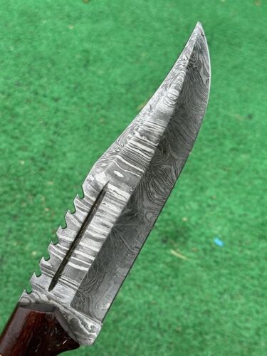 12" Custom Handmade Damascus Steel Tracker Knife – Tactical Hunting Survival with Leather Sheath