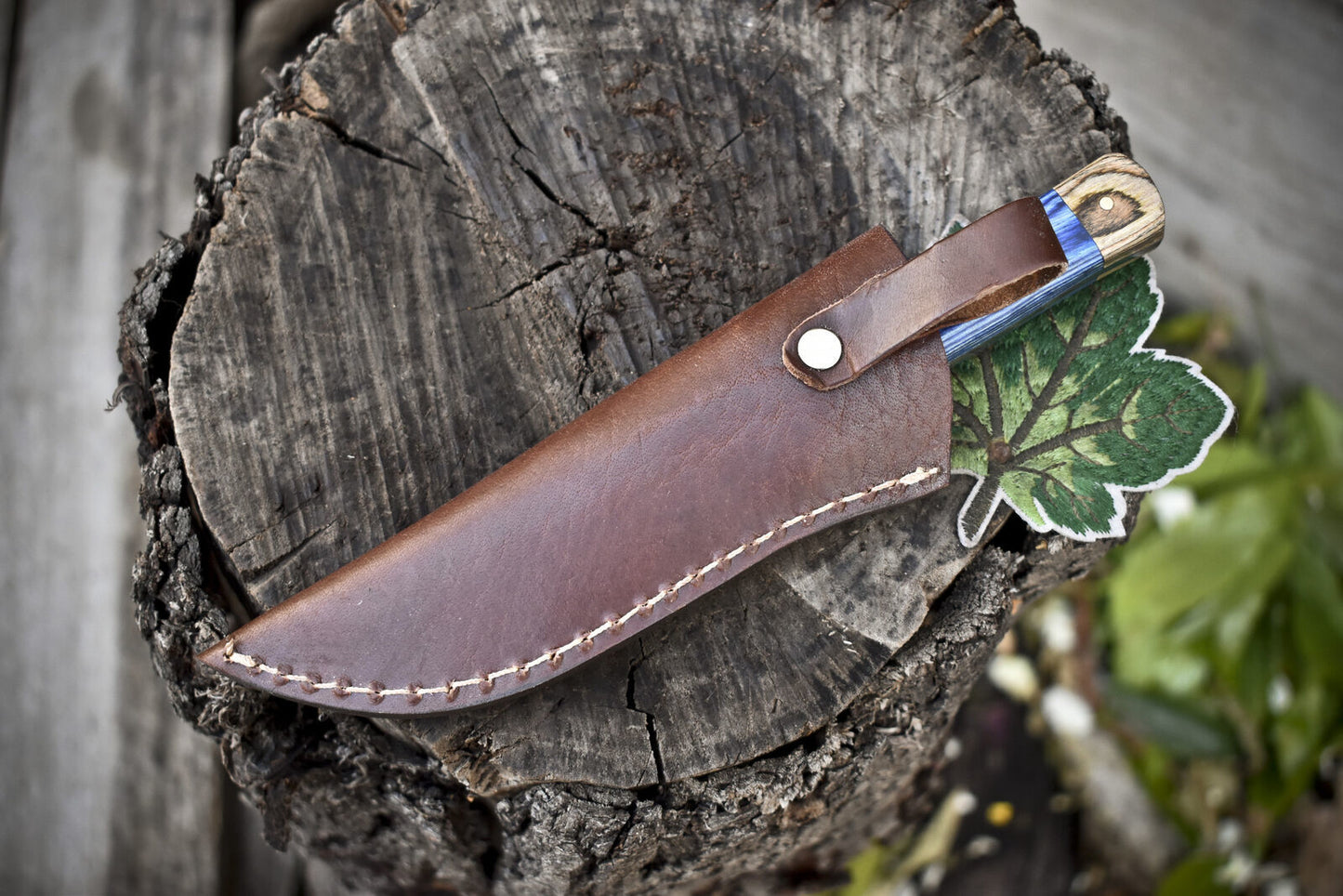 8.0" Twist Damascus Skinner Knife Hardwood Handle EDC Hunting Knife