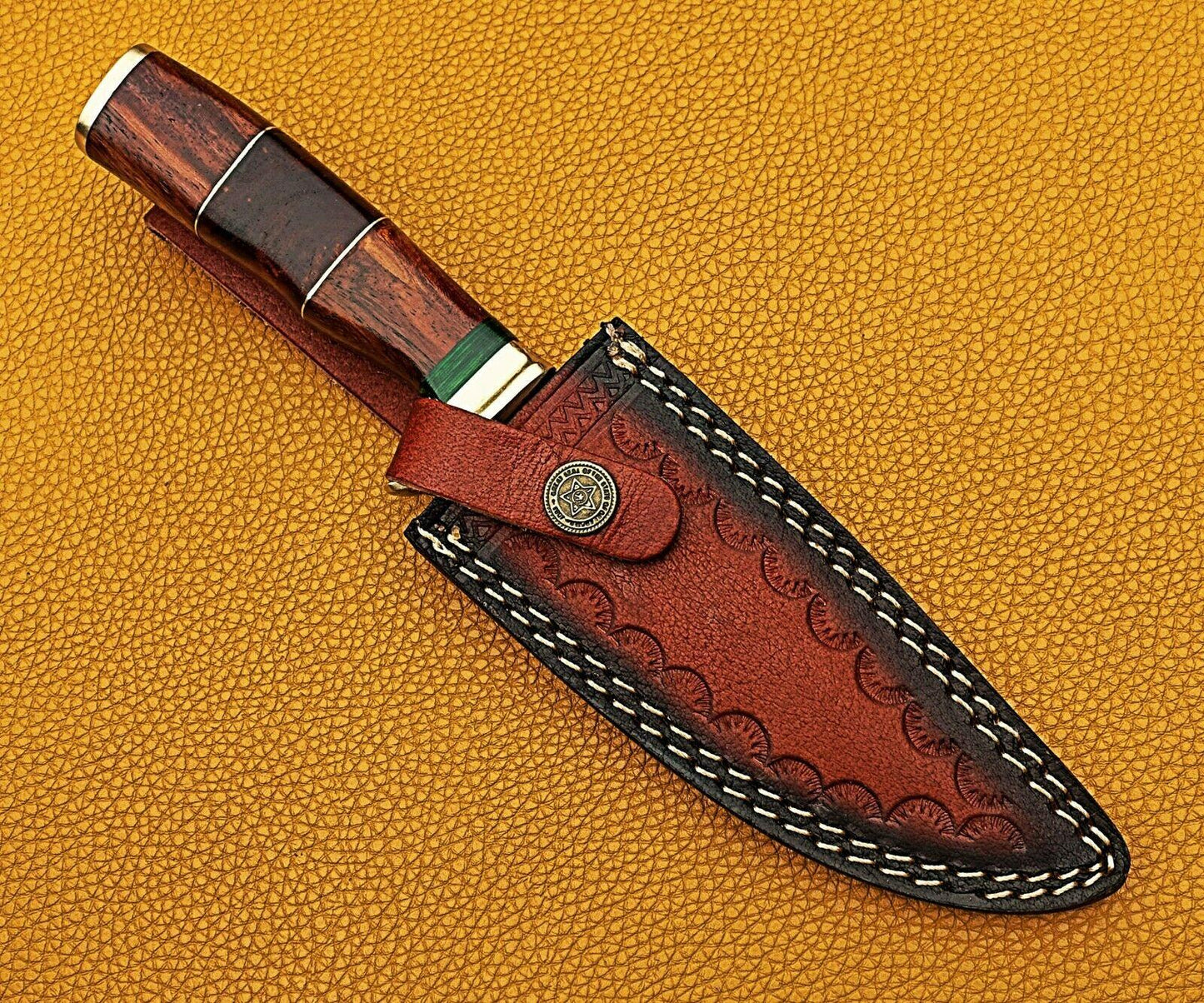 The Rosewood Huntsman: 10" Hand-Forged Damascus Bowie with Brass Guard