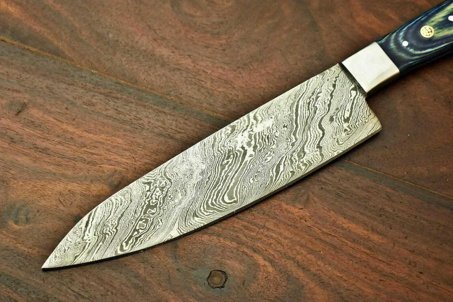 Handmade Damascus Chef Kitchen Knife – 13" Full Tang with Hardwood Handle