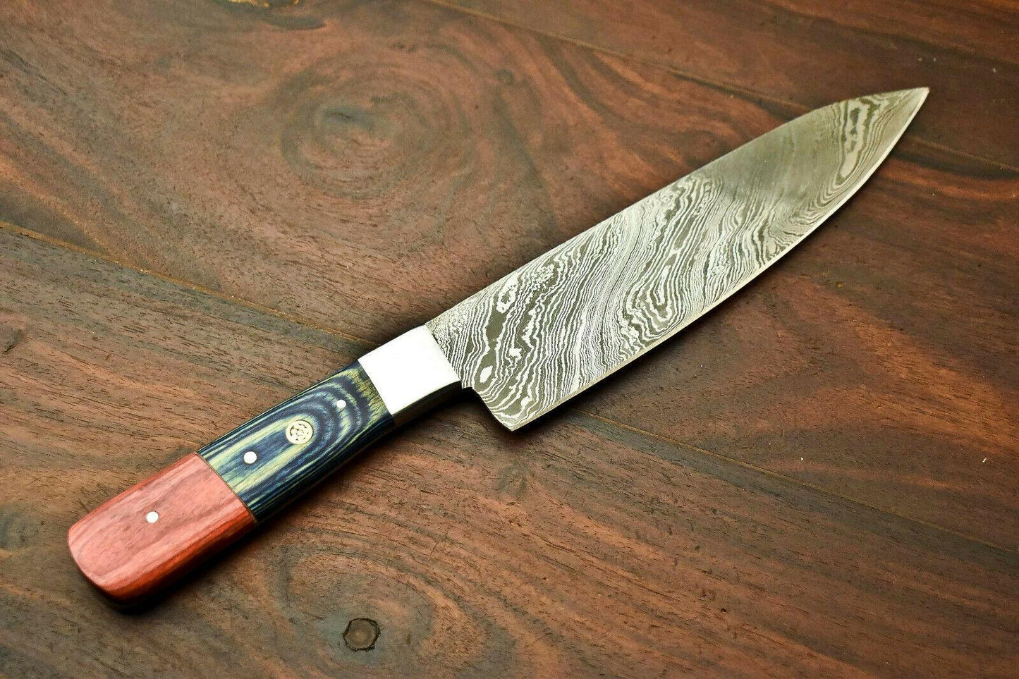 Handmade Damascus Chef Kitchen Knife – 13" Full Tang with Hardwood Handle