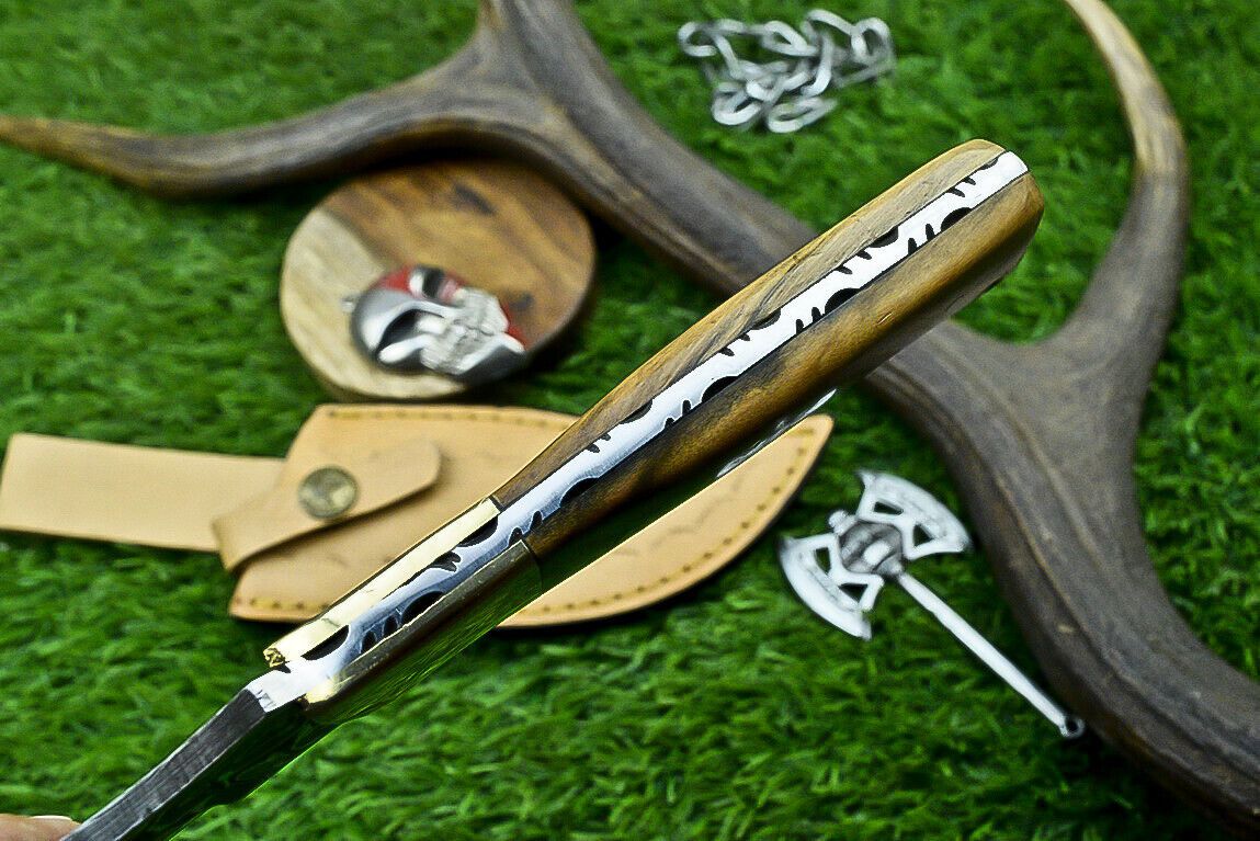 10" Hand-Forged Damascus Bowie Knife – Wooden Handle & Brass Bolster