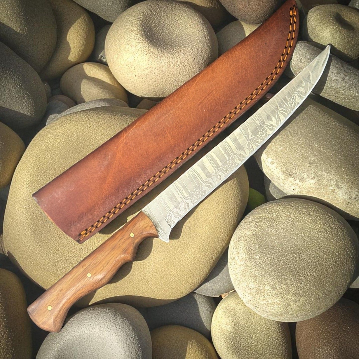 12" Handmade Damascus Steel Fillet Knife with Rose Wood Handle for Kitchen Use
