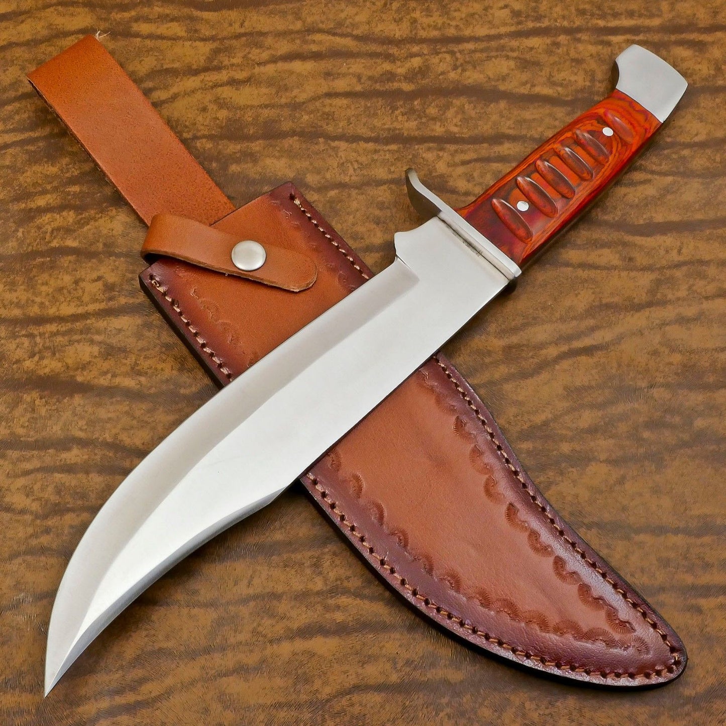 Elite 12-Inch D2 Steel Full Tang Bowie Hunting Knife with Pakka Wood Handle