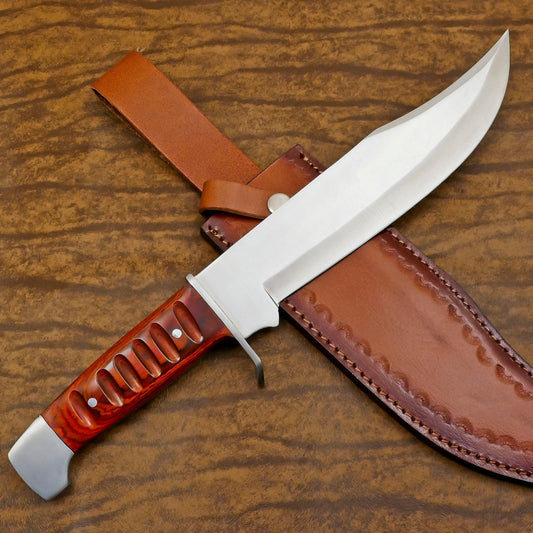 Elite 12-Inch D2 Steel Full Tang Bowie Hunting Knife with Pakka Wood Handle