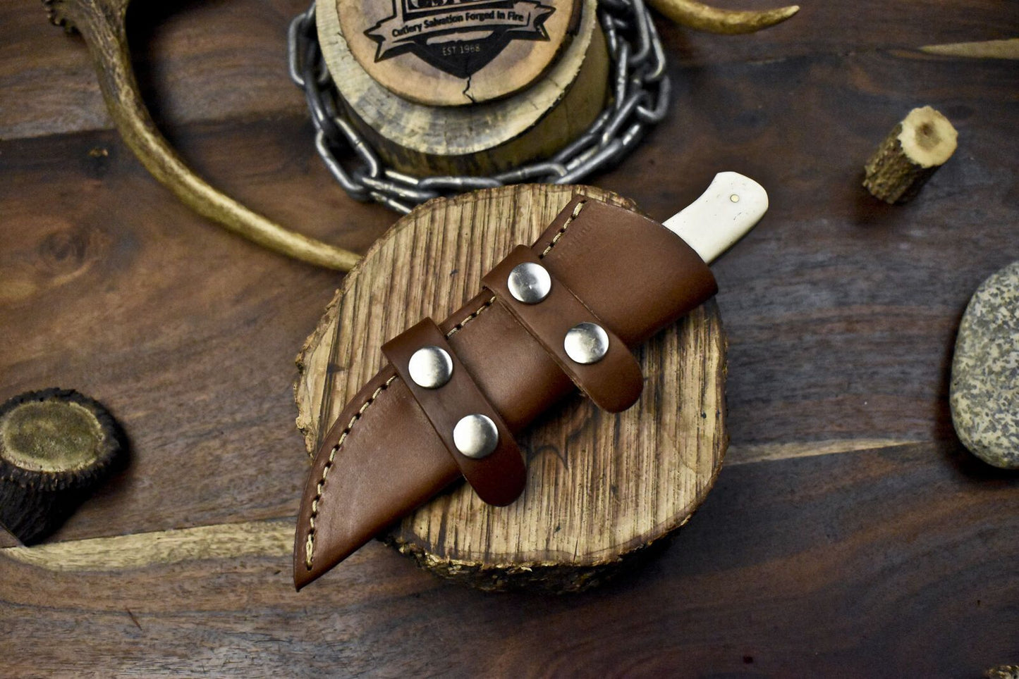 Custom Handmade Damascus Skinner Knife with Bone Handle & Micarta Bolster – Twist Pattern Damascus Steel Skinner Hunting Knife with Sheath