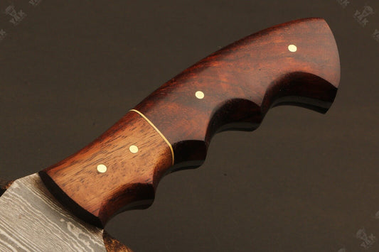 11" Handmade Ladder Damascus Steel Kukri Bowie Hunting Knife – Natural Wood Handle