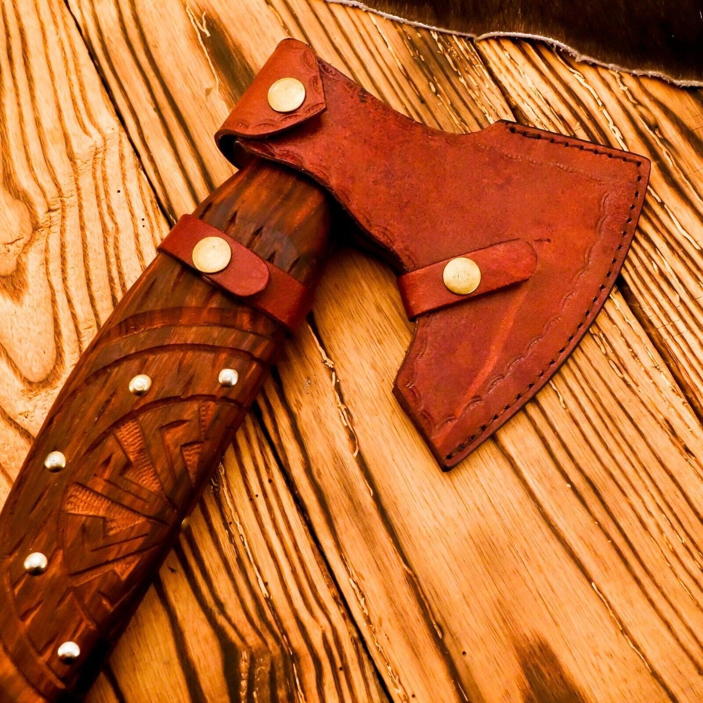 Handmade Carbon Steel Viking Axe Tomahawk – Bearded Axe with Ash Wood Handle and Leather Sheath