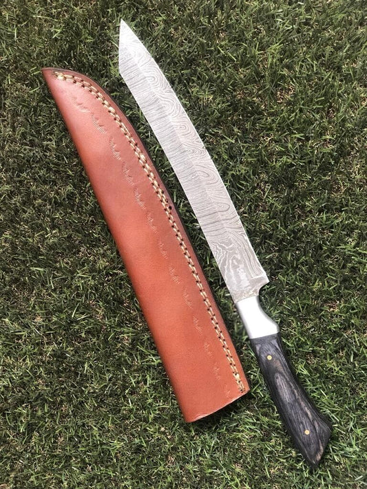 13" Handmade Damascus Steel Chef & Hunting Fillet Knife with Leather Sheath