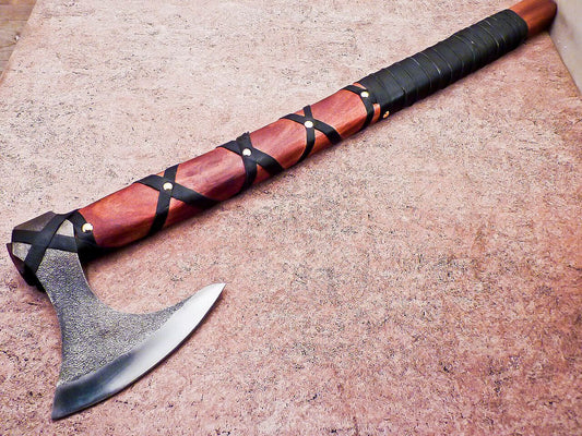 Handcrafted Carbon Steel Viking Axe – 24-Inch Bearded Camping Tomahawk